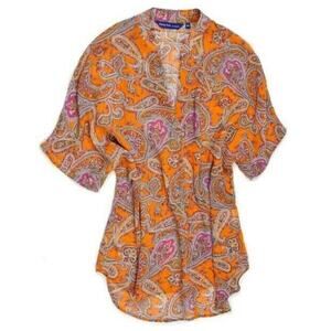 $238 GEORG ROTH Los Angeles V-Neck Short Sleeve Paisley Blouse Tunic Viscose XS